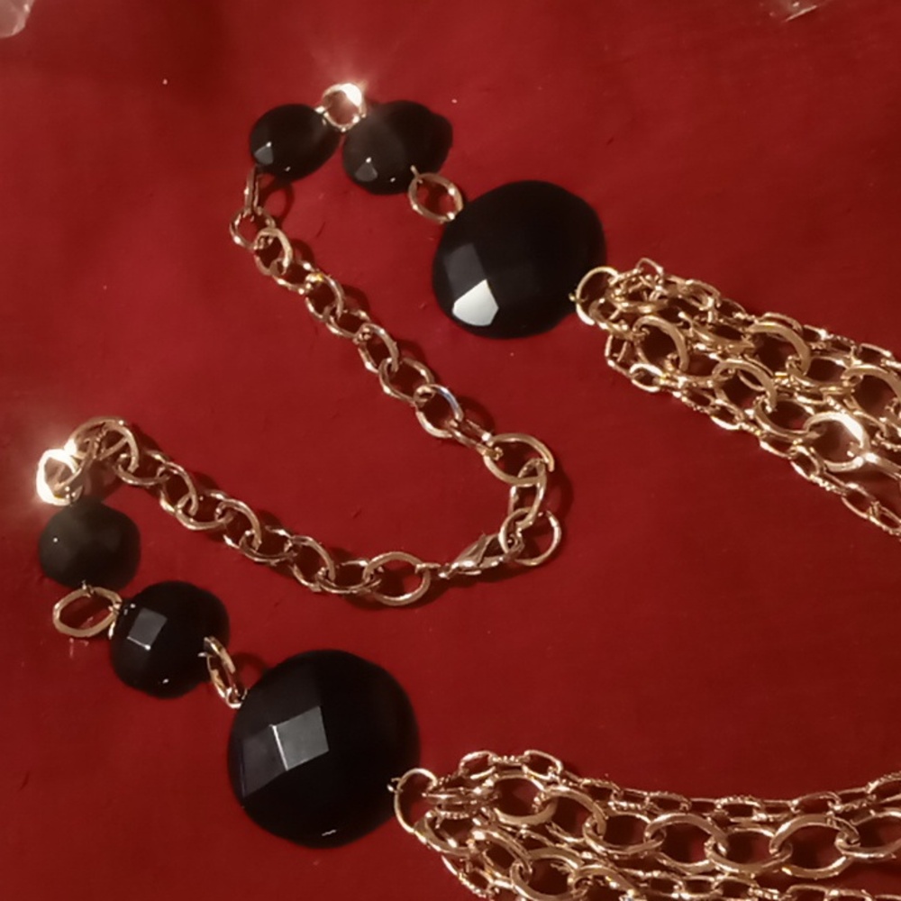 Loft layered multi chain black crystal cut glass beaded. 22 +2 inches long.